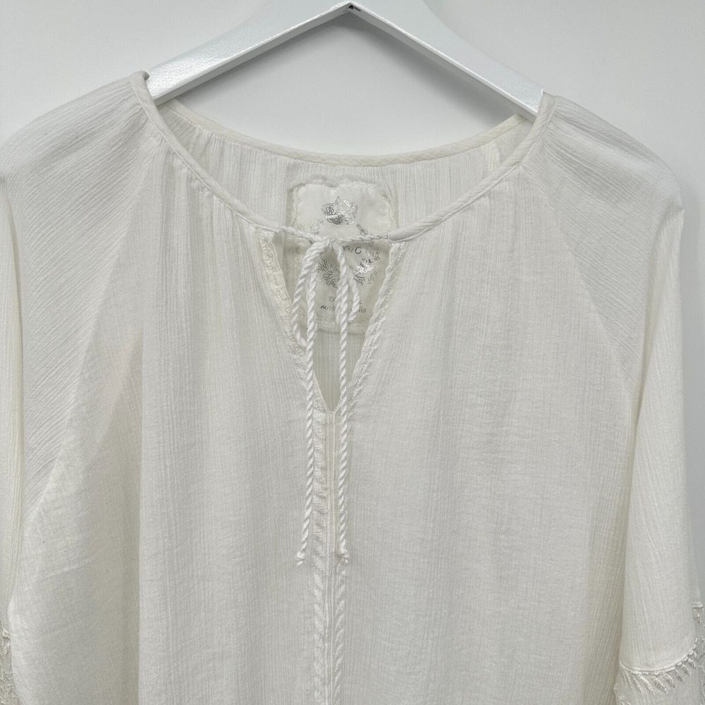 Cino Top Shirt Size XXLarge Embroidered White Long Balloon Sleeve Sheer Blouse - Picture 4 of 14
